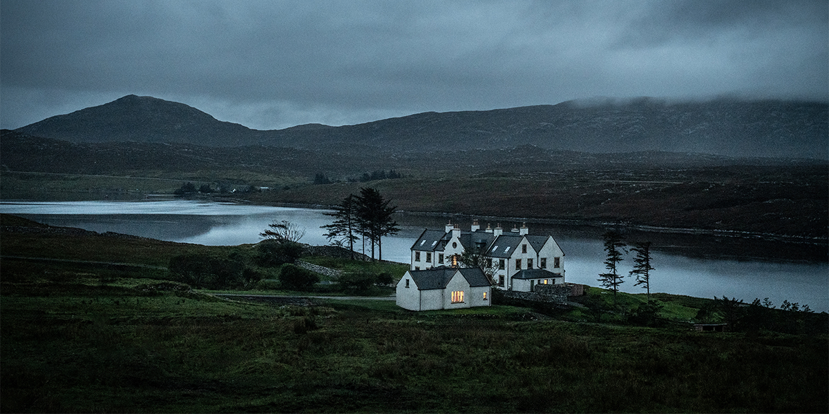 Evening view of SCALISCRO estate beside the loch on the Isle of Lewis